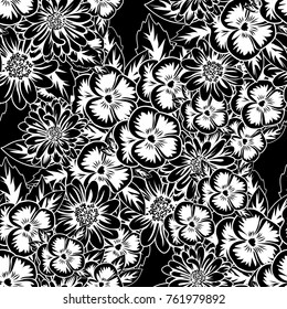 seamless monochrome pattern of flowers for greeting cards, background, price tags