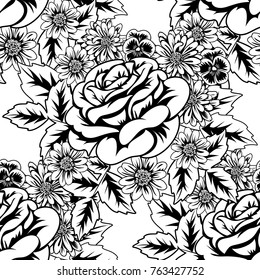 seamless monochrome pattern of flowers for greeting cards, background, price tags
