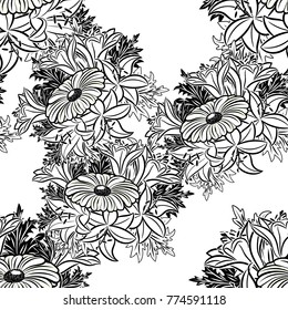 seamless monochrome pattern of flowers for greeting cards, background, price tags