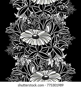 seamless monochrome pattern of flowers for greeting cards, background, price tags