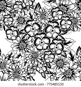 seamless monochrome pattern of flowers for greeting cards, background, price tags