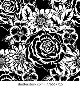 seamless monochrome pattern of flowers for greeting cards, background, price tags