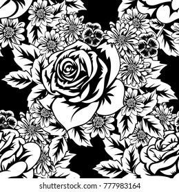 seamless monochrome pattern of flowers for greeting cards, background, price tags