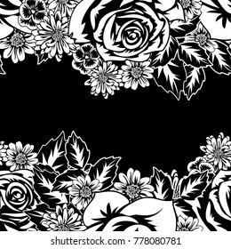 seamless monochrome pattern of flowers for greeting cards, background, price tags