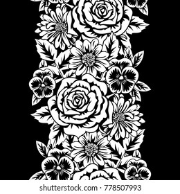 seamless monochrome pattern of flowers for greeting cards, background, price tags