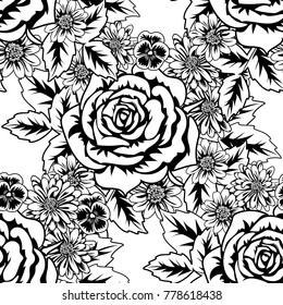 seamless monochrome pattern of flowers for greeting cards, background, price tags