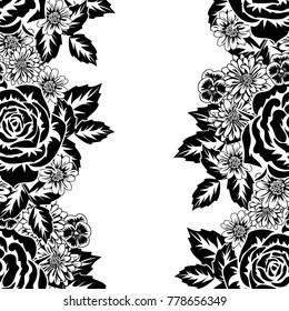 seamless monochrome pattern of flowers for greeting cards, background, price tags