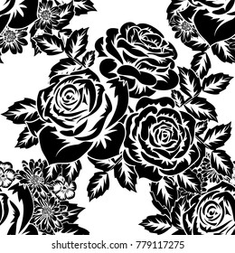 seamless monochrome pattern of flowers for greeting cards, background, price tags