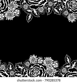 seamless monochrome pattern of flowers for greeting cards, background, price tags