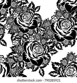 seamless monochrome pattern of flowers for greeting cards, background, price tags