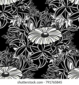 seamless monochrome pattern of flowers for greeting cards, background, price tags