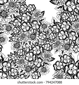 seamless monochrome pattern of flowers for greeting cards, background, price tags