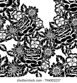 seamless monochrome pattern of flowers for greeting cards, background, price tags