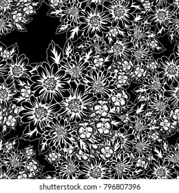 seamless monochrome pattern of flowers for greeting cards, background, price tags