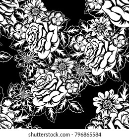 seamless monochrome pattern of flowers for greeting cards, background, price tags