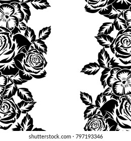seamless monochrome pattern of flowers for greeting cards, background, price tags