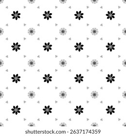 Seamless, monochrome pattern with flowers on a white background