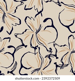 Seamless monochrome pattern with flowers. Wallpaper. Background with sketch climbing flowers. Retro graceful style