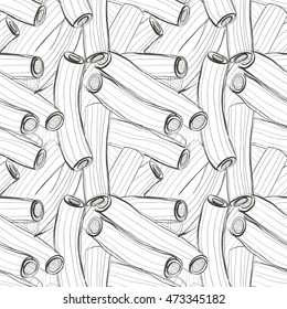 Seamless monochrome pattern in the form of pasta. Maybe backdrop for branded products, postcard.