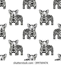 Seamless monochrome pattern french bulldog.