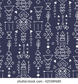 The seamless monochrome pattern with geometric shapes. Tribal hand drawn background for your design. Textile, blog decoration, banner, poster, wrapping paper.