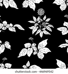 Seamless monochrome pattern with ginseng