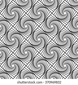 Seamless monochrome pattern with grid of twirly, spiral tiles