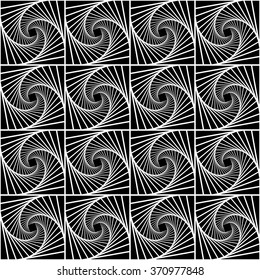 Seamless monochrome pattern with grid of twirly, spiral tiles