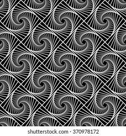 Seamless monochrome pattern with grid of twirly, spiral tiles