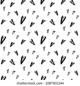 seamless monochrome pattern with hand drawn brush hearts