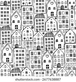 Patrón monocromático sin fisuras con Ilustración vectorial de doodle dibujado a mano