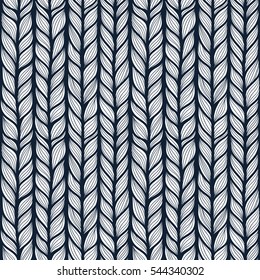 Seamless monochrome pattern with hand drawn stylized doodle leaves
