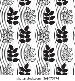 Seamless monochrome pattern with  hand-drawn abstract leaves.
