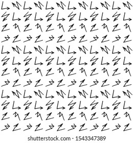 Seamless monochrome pattern with hand-drawn arrows. Black and white vector illustration.
