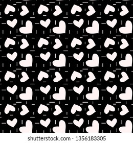 Seamless monochrome pattern with hearts and dots. Vector repeating texture. Perfect for printing on fabric or paper.