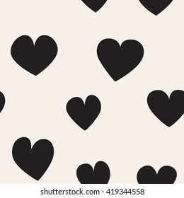 Seamless monochrome pattern with hearts. Simple vector repeating texture.