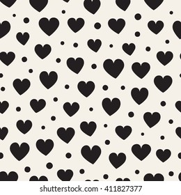 Seamless monochrome pattern with hearts. Vector repeating texture.