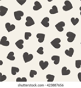 Seamless monochrome pattern with hearts. Vector repeating texture.