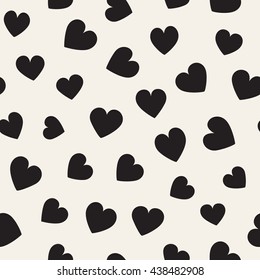 Seamless monochrome pattern with hearts. Vector repeating texture.