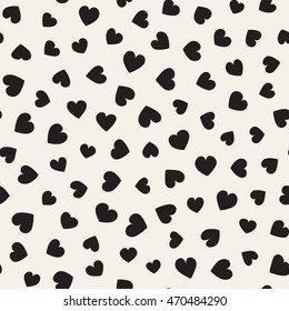 Seamless monochrome pattern with hearts. Vector repeating texture.