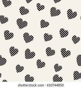 Seamless monochrome pattern with hearts. Vector repeating texture. Perfect for printing on fabric or paper.