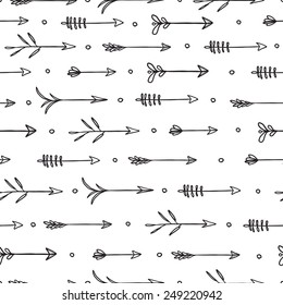 Seamless monochrome pattern. Horizontal pattern of arrows. Vector.
