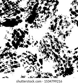 Seamless monochrome pattern with ink brush strokes and splash. Hand painted textured spots for creative textile, fabric, paper, web background, wallpaper, surface. Vector illustration