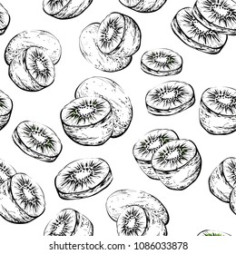 Seamless monochrome pattern with kiwi fruit.