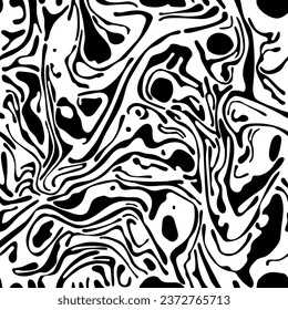 Seamless monochrome pattern with marbling - hand drawn black and white vector illustration.