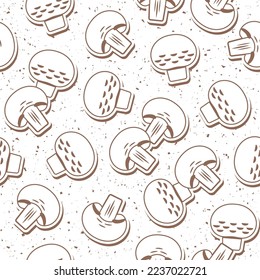 Seamless monochrome pattern with mushrooms in simple style. Elements like stickers of champignon slices. Good for branding, decoration of food package, cover design, decorative print, background