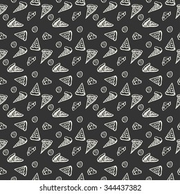 Seamless Monochrome Pattern Pepperoni Pizza With Cheese And Ham