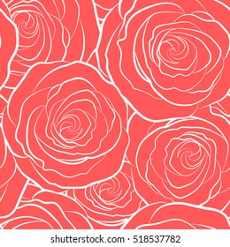 Seamless monochrome pattern with pink roses. Beautiful pattern for decoration and design. Trendy print. Exquisite pattern for design of watercolor sketches of the flowers. Vintage, retro.
