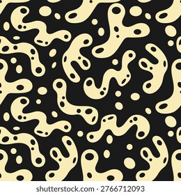 Seamless monochrome pattern with randomly arranged streamlined perforated shapes. Vector illustration