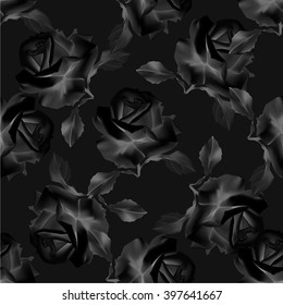 Seamless monochrome pattern with roses on background in black colors, vector illustration.